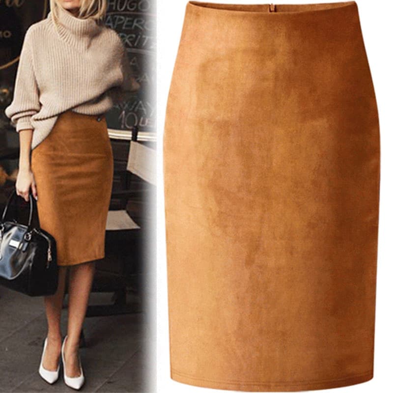 Sexy Suede Midi Pencil Skirt
