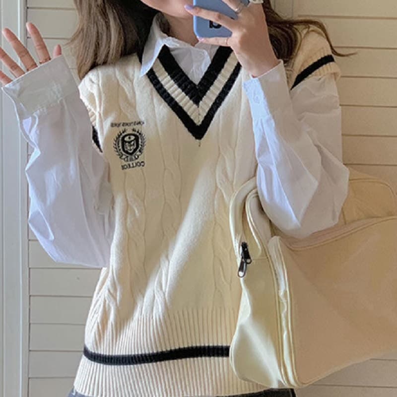 Preppy Style Knitted Sweater Vest