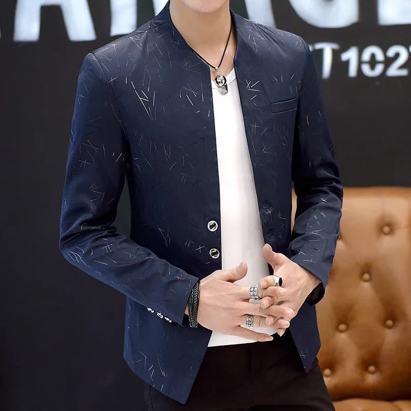 Men Casual Collar Blazers Youth Handsome Trend Slim Print Blazers