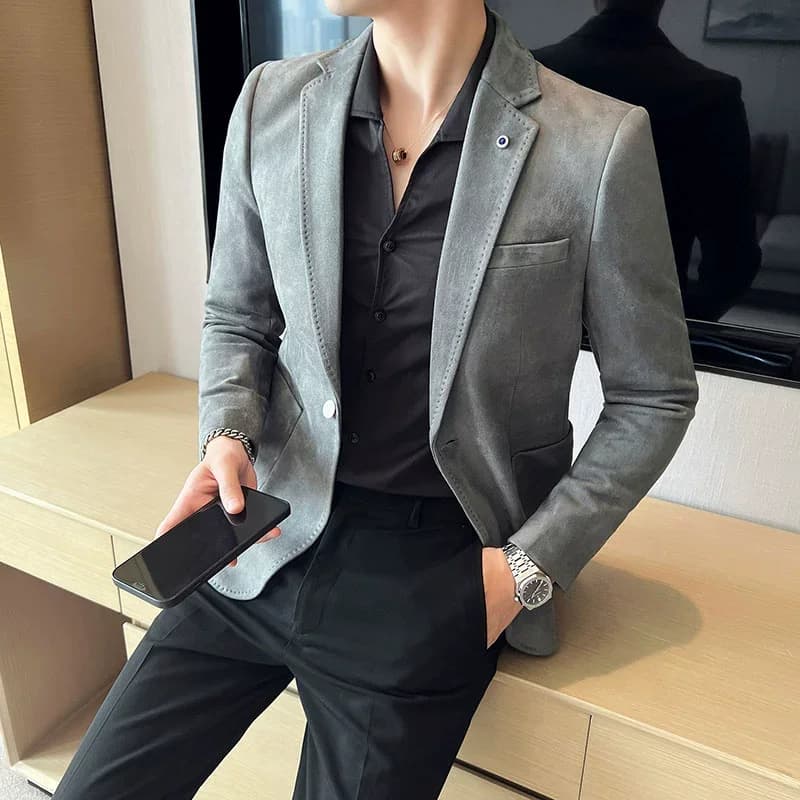 New Suit Coat Men’s Slim Fit Deerskin Velvet Elegant Luxury Blazer