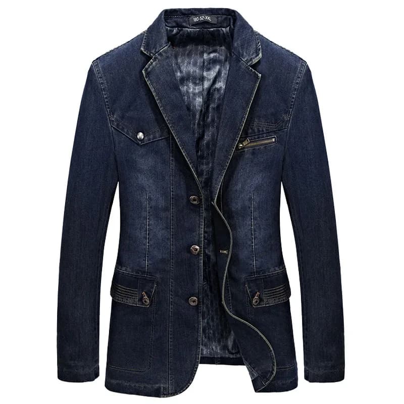 New Men Denim Blazer Oversized Solid Cotton Single Breasted Casual Coat