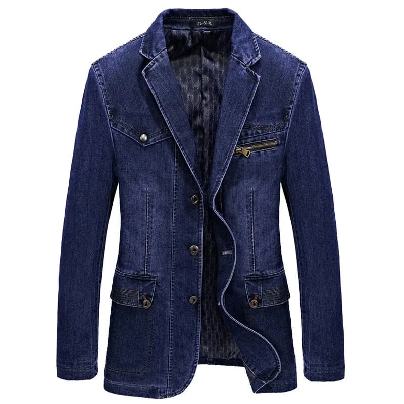 New Men Denim Blazer Oversized Solid Cotton Single Breasted Casual Coat