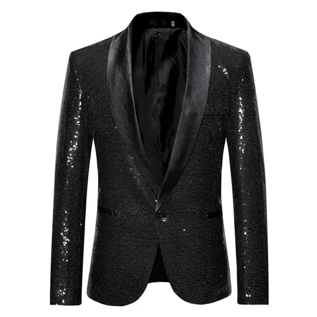 New Sequin One Button Shawl Collar Jacket