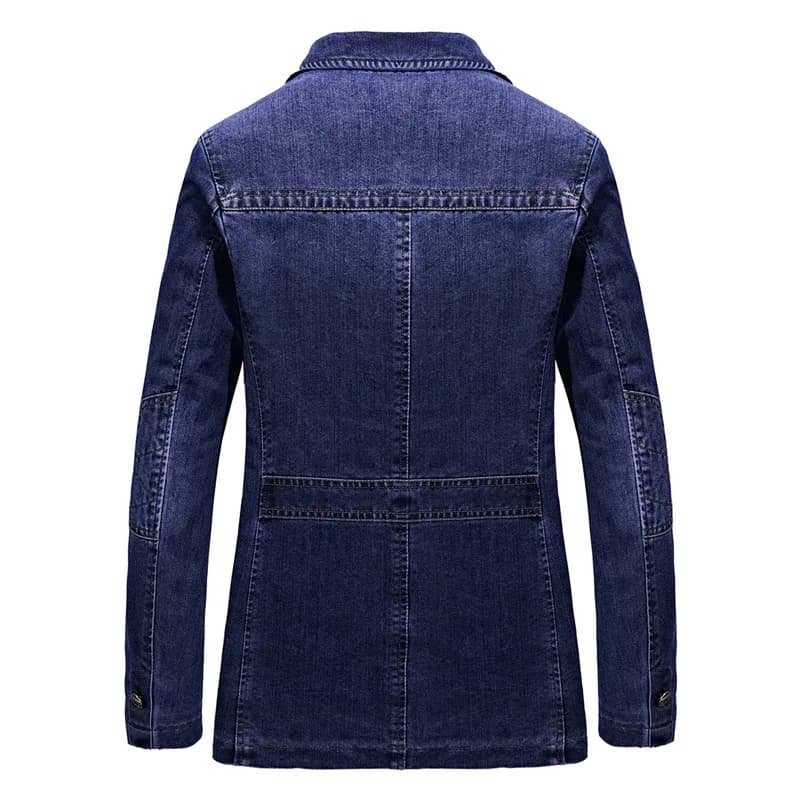 New Men Denim Blazer Oversized Solid Cotton Single Breasted Casual Coat