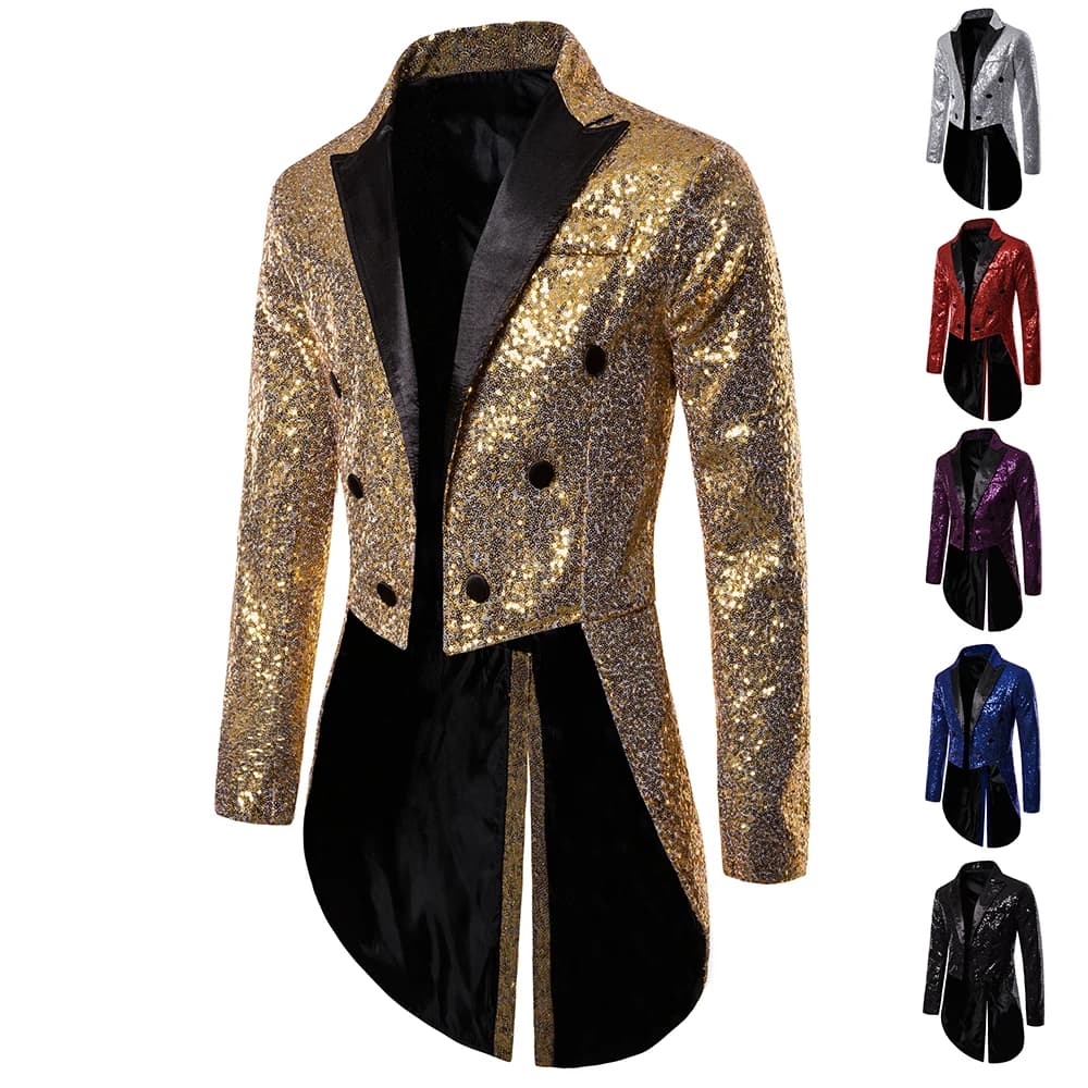 New Men Round Sequin Button Tuxedo