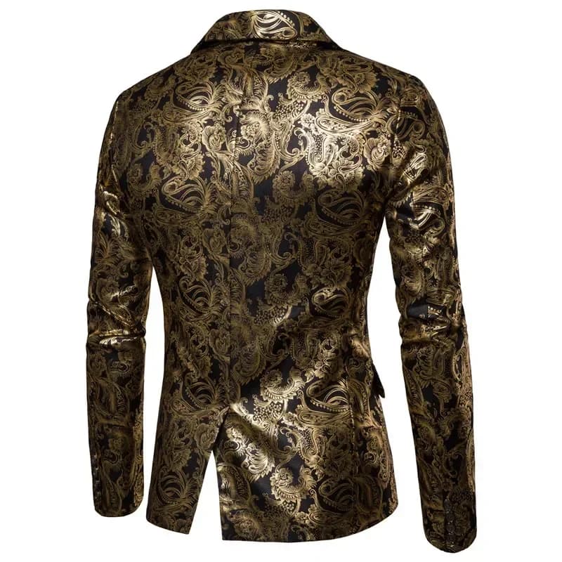 New Men Golden Floral Blazers Business Casual Wedding Dress Gold Coat