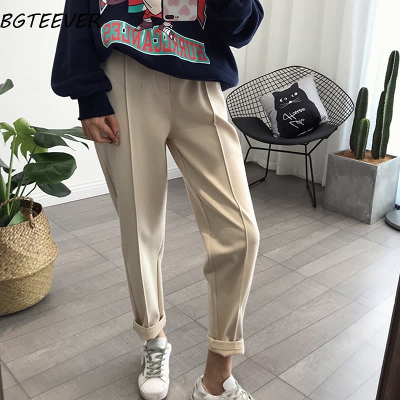 Winter Thicken Women Pencil Pants Wool Pants Female Autumn High Waist Loose Trousers Capris Soft Good Fabric