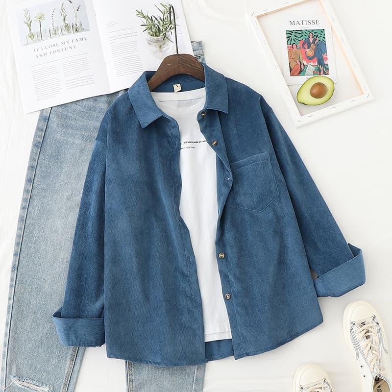 Corduroy Women Shirts Tops And Blouses Long Sleeve Spring Ladies Solid Loose Boyfriend Style Shirt