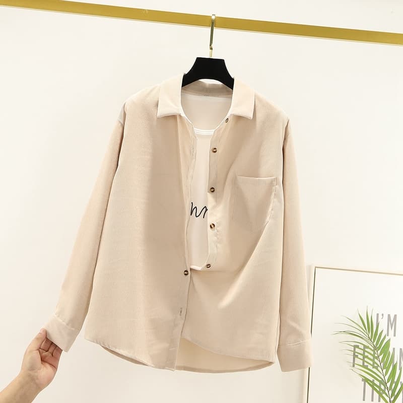 Corduroy Women Shirts Tops And Blouses Long Sleeve Spring Ladies Solid Loose Boyfriend Style Shirt