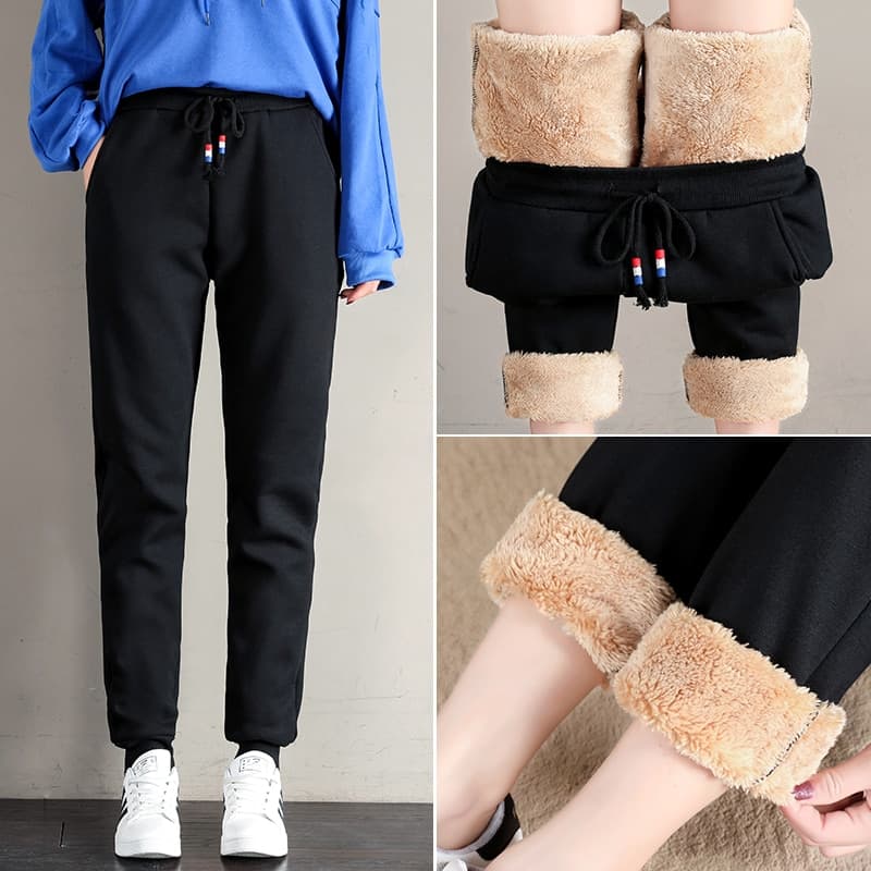 Women Winter Thick Lambskin Cashmere Pants Warm Female Casual Cotton Pants Loose Harlan Long Trousers Plus Size S-5XL 3XL 4XL