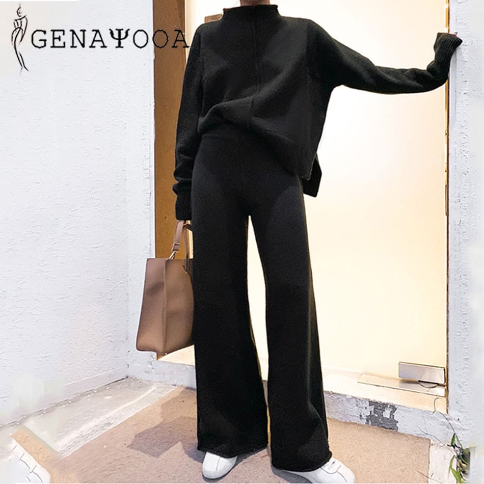 Winter Tracksuit Pant Suits For Women Knitted Long Sleeve Two Piece Set Top And Pants Women Suit Outwear