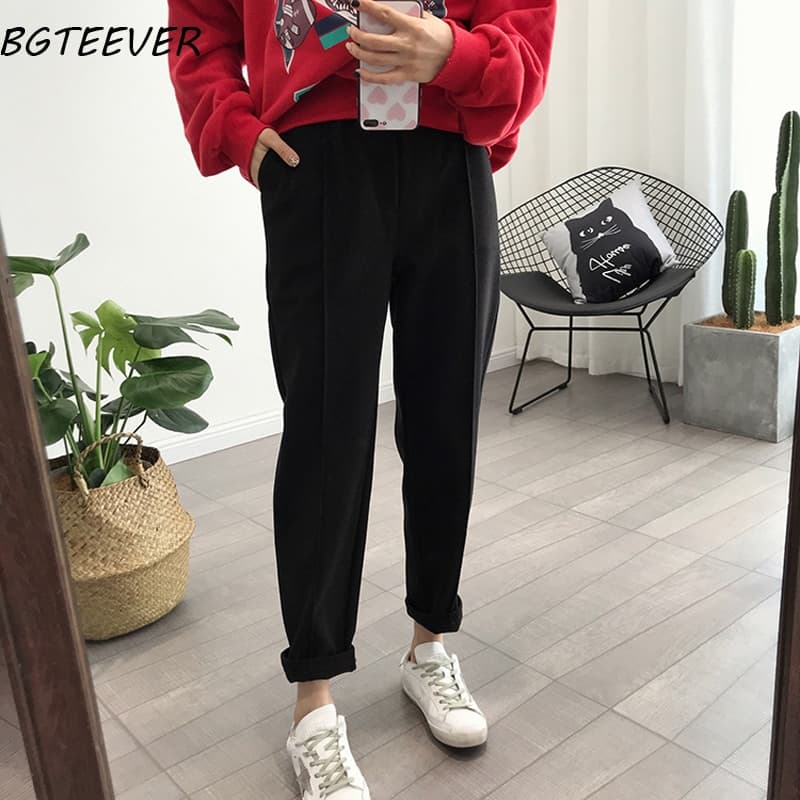 Winter Thicken Women Pencil Pants Wool Pants Female Autumn High Waist Loose Trousers Capris Soft Good Fabric