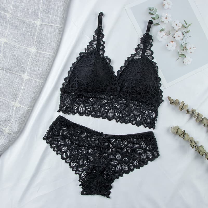 Women Lace Seamless Underwear Backless Vest Sexy Padded Bralette Lingerie Ultra thin Bra Brief Sets Female Intimates