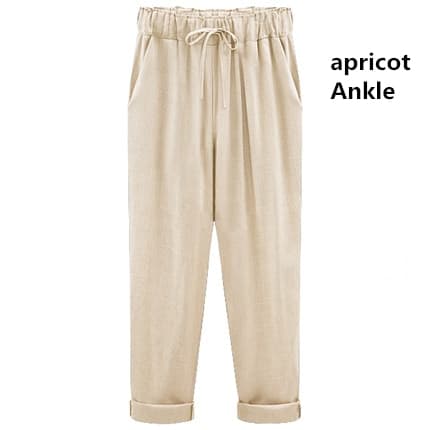 Cotton Linen Pants Elastic high Waist Ankle Length Casual Women Loose spring pants