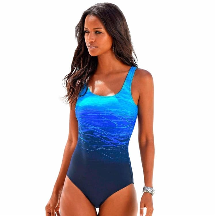 Women Push Up Swimwear Criss Cross Back One piece Beach Bathing Suit Gradient Print Plavky Sexy One Piece Women Swimsuit