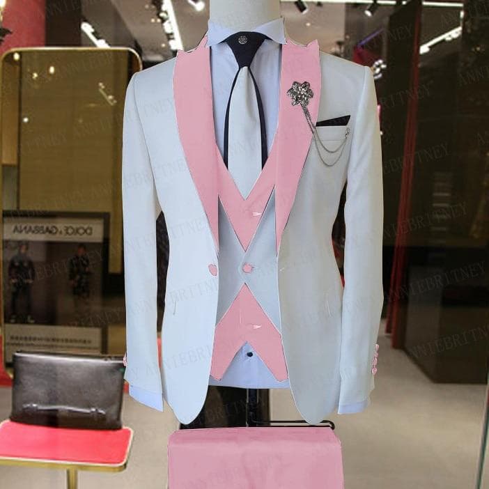 Groom Wedding Men Dress Suit Brand Suit Men 3 Pieces Set Fashion Designs White Business Jacket Vest Royal Blue Pants Dress Tuxedo