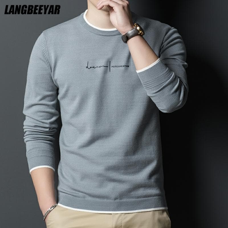 Men Crew Letter Printed Slim Fit Sweater