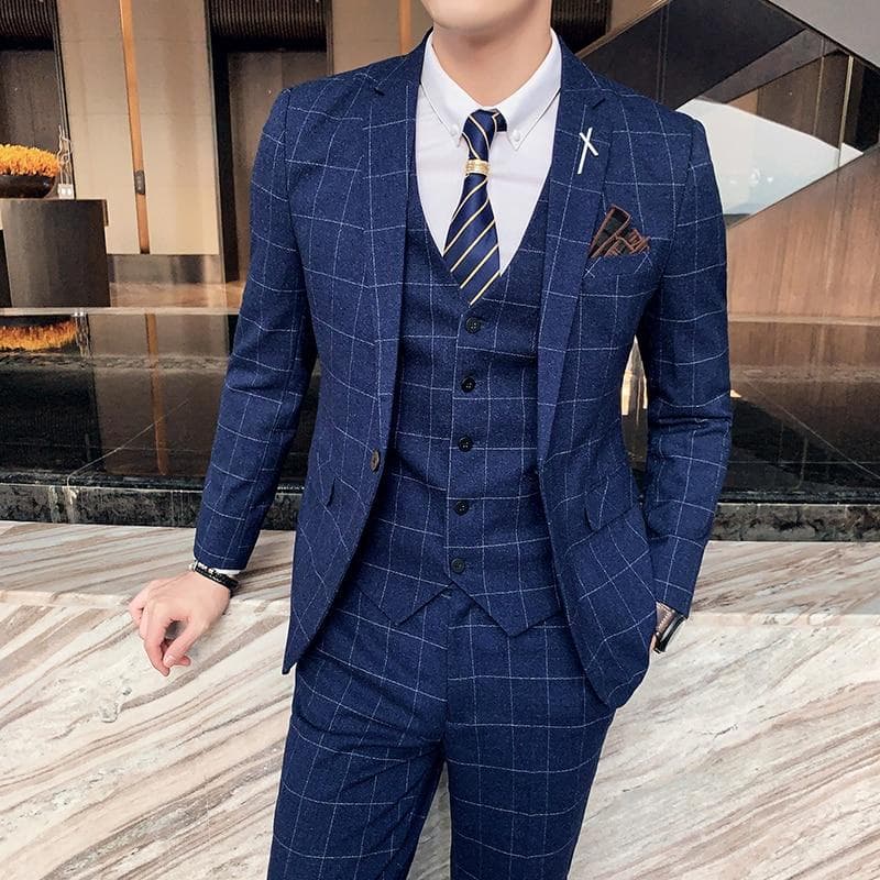Men Plaid Casual Business Dress Suit