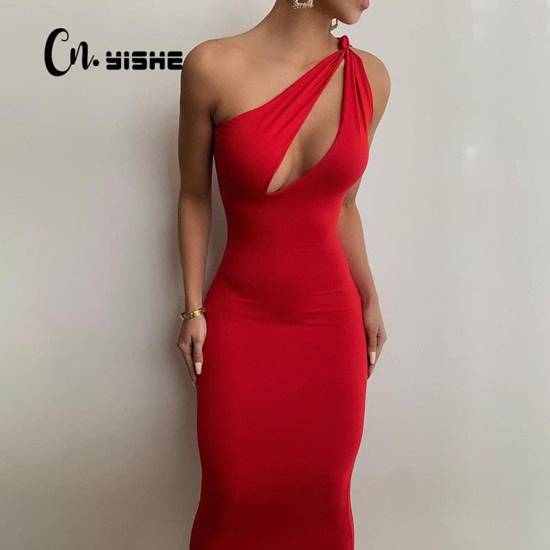 Women One Shoulder Midi Party Dresses