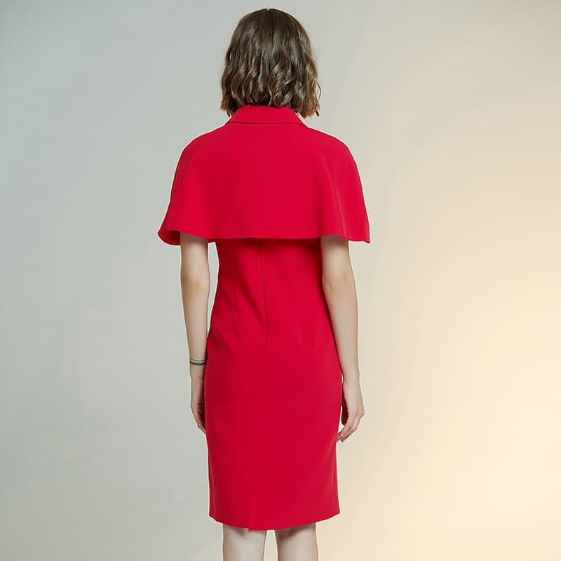 New Women Style Red Slim Solid Dress Cape Short Sleeve Dress Female Sheath Dresses