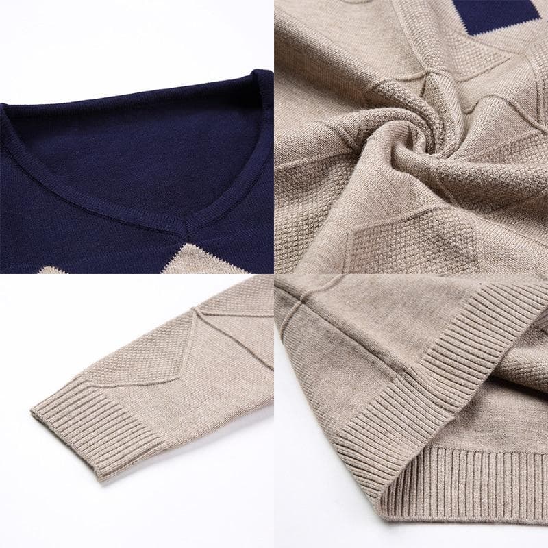 Men Autumn Vintage Collarless Sweater Christmas Sweaters Fashion V neck Casual Slim Sweaters Men for Business