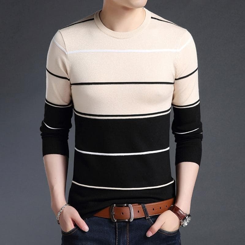 New Fashion Brand Sweater Men Pullover Striped Slim Fit Sweater Jumpers Knitred Wool Autumn Korean Style Casual Men Clothes