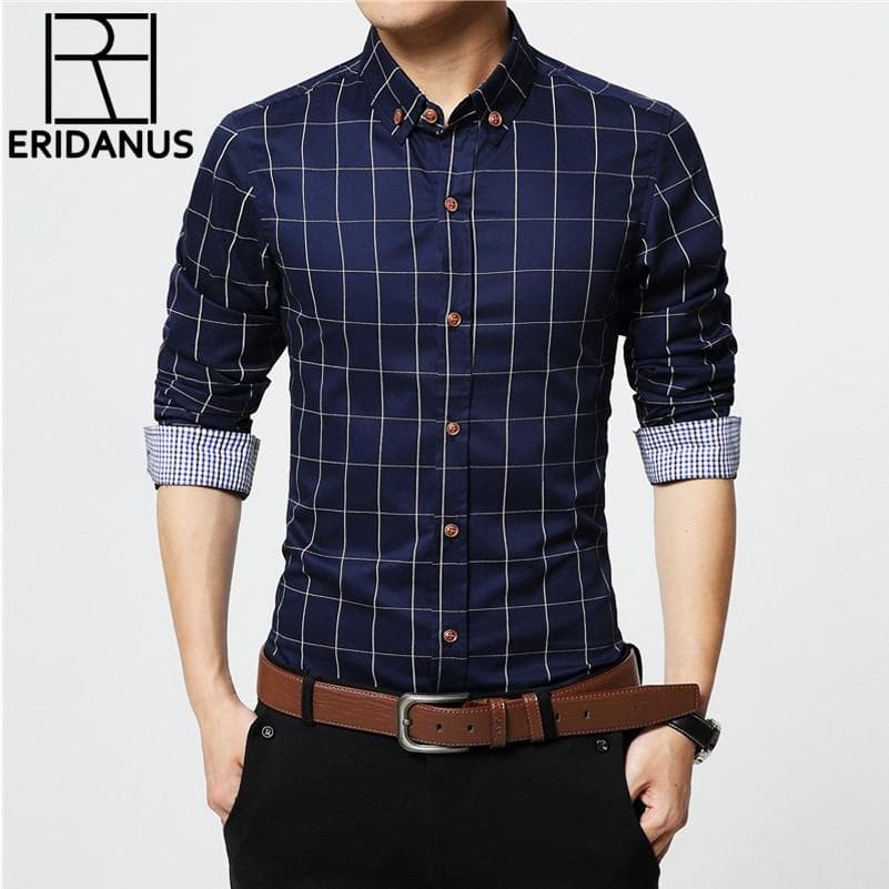 Men Plaid Cotton Dress Shirt