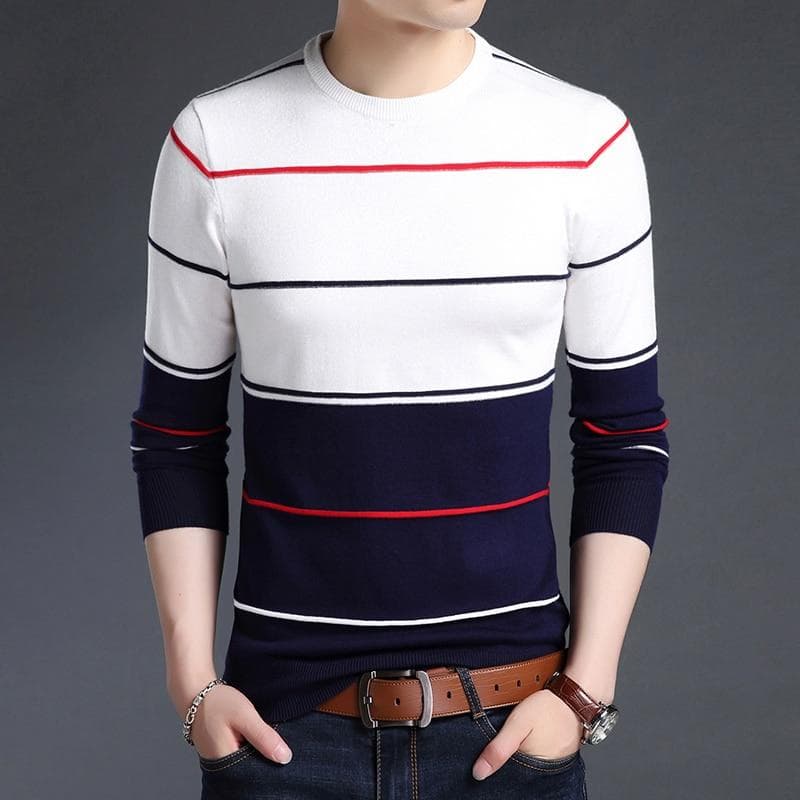 New Fashion Brand Sweater Men Pullover Striped Slim Fit Sweater Jumpers Knitred Wool Autumn Korean Style Casual Men Clothes
