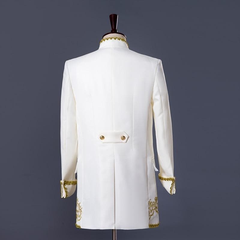 Men England Style Tuxedo Dress Suit Classic White Palace Blazer Men Longline Prom Stage Party Singer 3 Piece Dress Suits