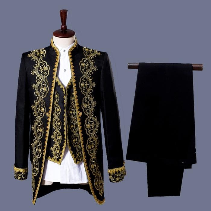 Men England Style Tuxedo Dress Suit Classic White Palace Blazer Men Longline Prom Stage Party Singer 3 Piece Dress Suits