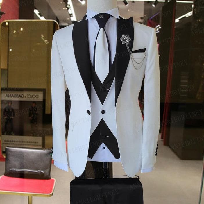 Groom Wedding Men Dress Suit Brand Suit Men 3 Pieces Set Fashion Designs White Business Jacket Vest Royal Blue Pants Dress Tuxedo