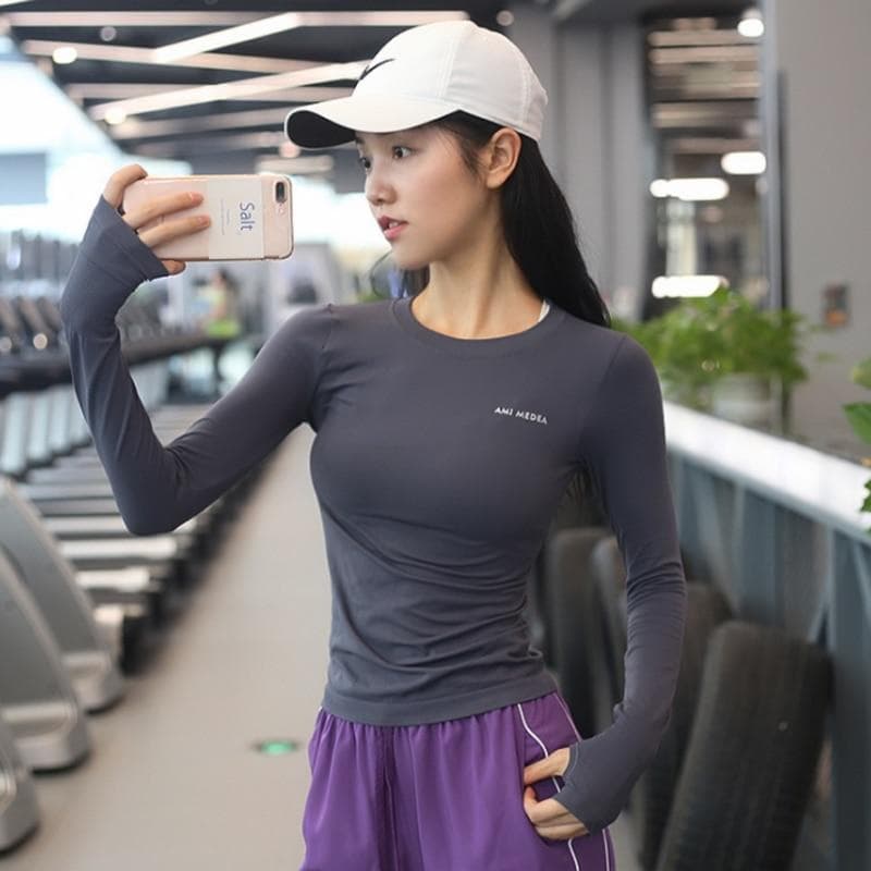 Women Yoga Top Sport Shirts High Elastic Gym  Running Breathable Long sleeve T Shirts Thumb Hole Gym Tops Sports Wear yoga suit