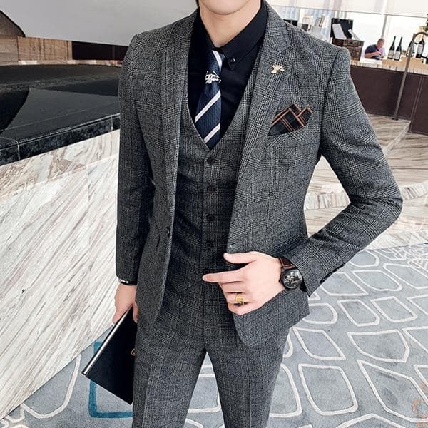 Men Plaid Casual Business Dress Suit