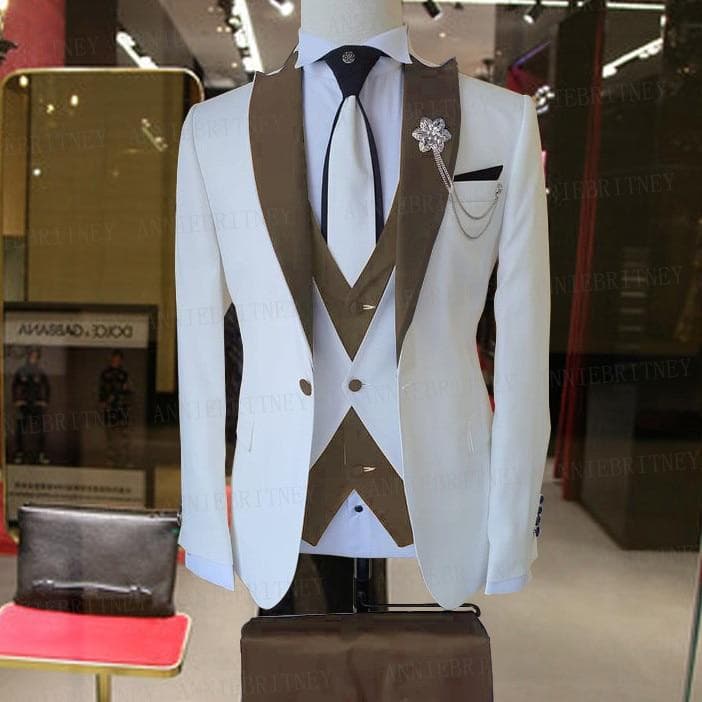 Groom Wedding Men Dress Suit Brand Suit Men 3 Pieces Set Fashion Designs White Business Jacket Vest Royal Blue Pants Dress Tuxedo