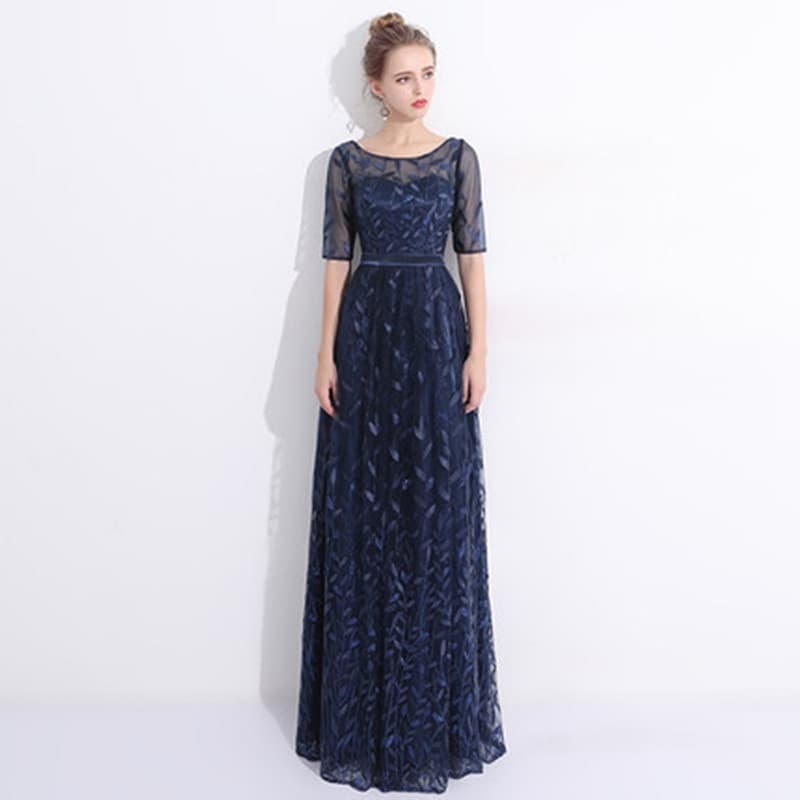 New Women Beauty Emily Elegant Dress Lace Half Sleeve Evening Dresses Long Romantic O Neck Lace Up Back A Line Formal Party Dress