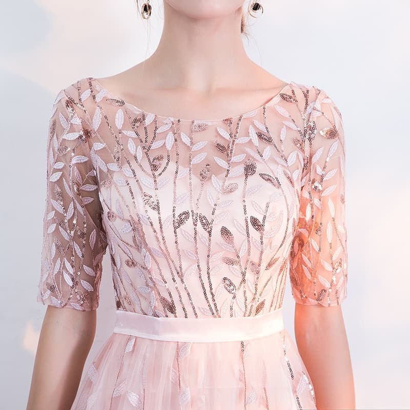 New Women Beauty Emily Elegant Dress Lace Half Sleeve Evening Dresses Long Romantic O Neck Lace Up Back A Line Formal Party Dress