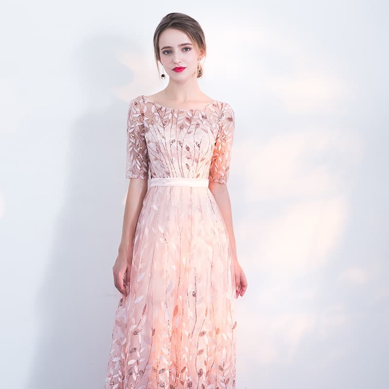 New Women Beauty Emily Elegant Dress Lace Half Sleeve Evening Dresses Long Romantic O Neck Lace Up Back A Line Formal Party Dress