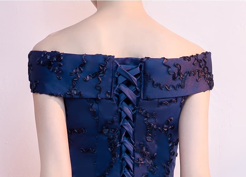 New Women Boat Neck Off Shoulder Dress Sexy  Heavy Beaded Evening Dress Fashion Short Front Long Back Criss Cross Formal Dress