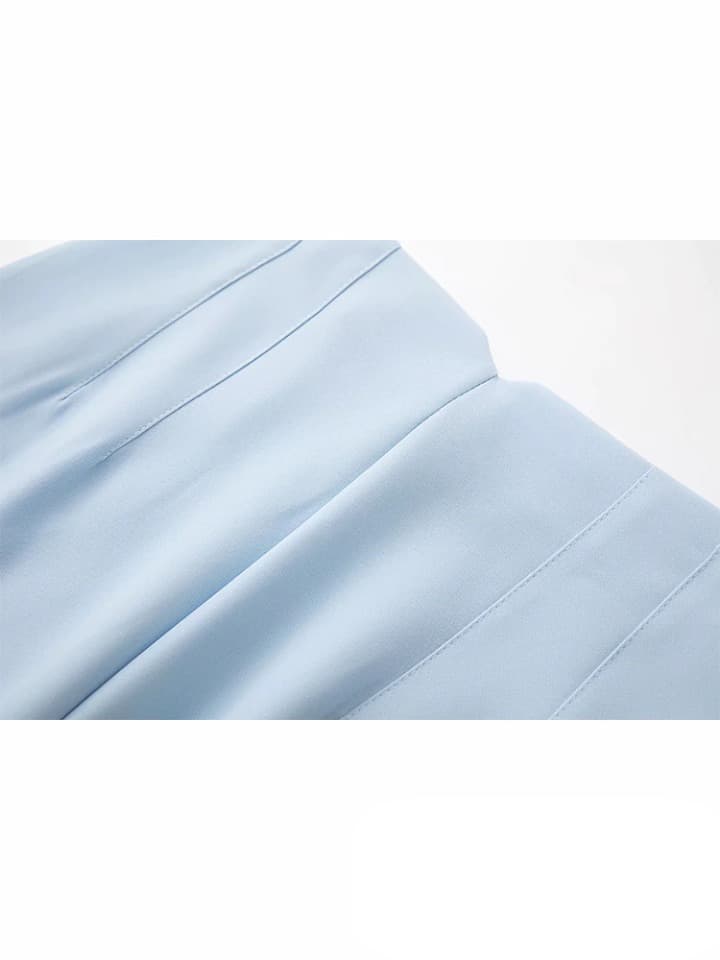 New Women Office Wear Straight Pants Light Blue Chic Fashion Vintage High Waist Zipper Fly Female Trousers Fashion