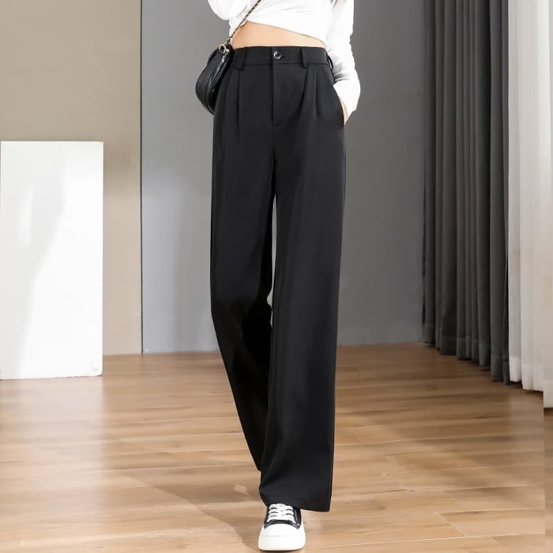 New Women Chic Office Wear Straight Pants Vintage High Ladies Trousers Baggy Korean Spring Summer Autumn Wide Leg Female