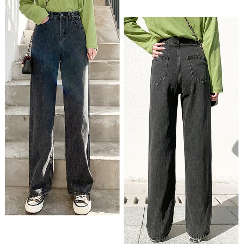 New Women Jeans Street High Waist Pants Light Color Cotton Korean Fashion Loose Jeans Metal Buckle Wide Leg Y2k Female Jeans
