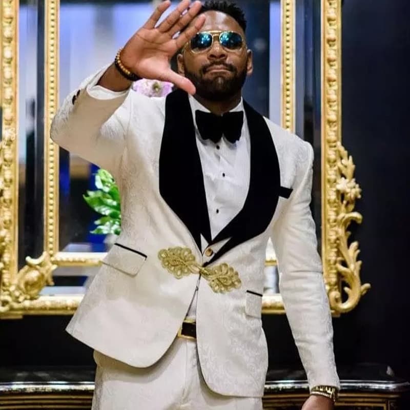 New Floral Pattern Groom Tuxedo for Wedding Dinner Slim Fit Men Suits with Black Velvet Lapel 3 Pieces African Fashion Costume