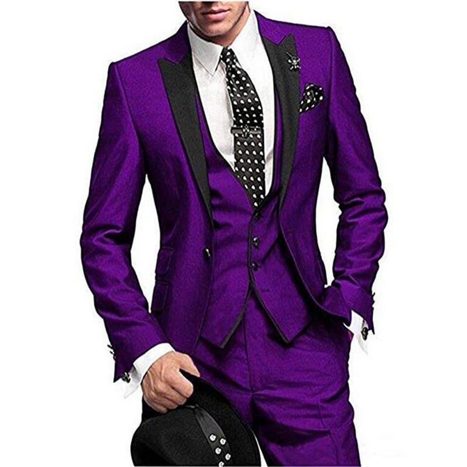 New Men Slim Fit Dress Suit 3 Pieces Burgundy Tuxedo Gentle-Mens Wedding Suits Notch lapel Groom Tuxedo Terno Jacket ants Vest