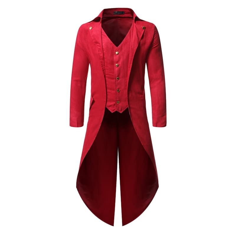 New Men Halloween Steampunk Gothic Jacket Victorian Tailcoat Vintage Costume Tuxedo Blazer Men DJ Club Cosplay Prom Suit Jacket Red