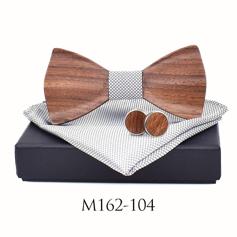 New design Men 3D Wooden Tie Pocket Square Cufflinks Fashion wood bow tie wedding dinner Handmade corbata Wooden Ties Gravata set