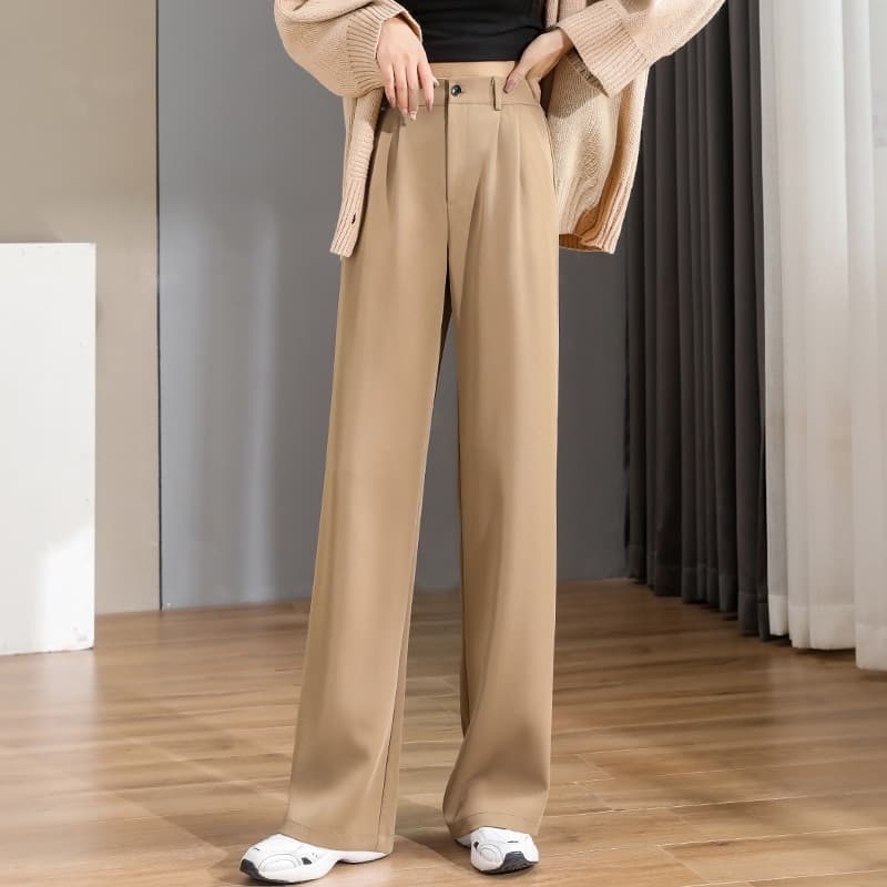 New Women Chic Office Wear Straight Pants Vintage High Ladies Trousers Baggy Korean Spring Summer Autumn Wide Leg Female