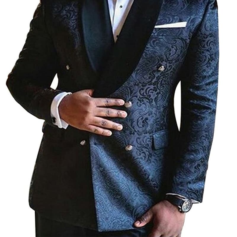 New Floral Jacquard Men Suits Slim Fit with Double Breasted Wedding Tuxedo for Groomsmen Black Shawl Lapel Male Fashion Set Costume