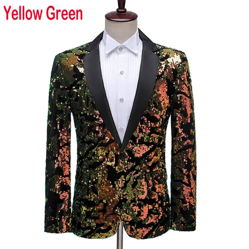 New Men One Button Dress Suit Shiny White Sequin Glitter Tuxedo Blazer Men Shawl Collar Jacket Mens Wedding Party Stage Clothes