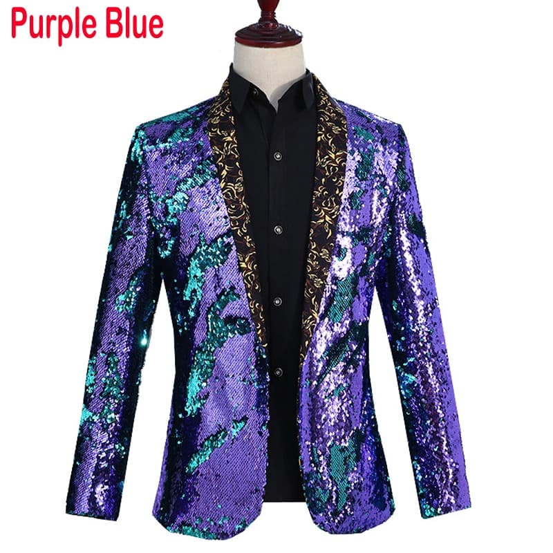 New Men One Button Dress Suit Shiny White Sequin Glitter Tuxedo Blazer Men Shawl Collar Jacket Mens Wedding Party Stage Clothes