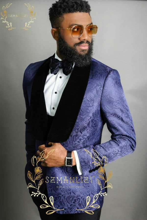 New Classic Men Royal Wedding Suit Blue Floral Slim Fit Custom Made Mens Suits Wedding Suits For Groom Tuxedos 3 Pieces Groomsmen Suits Best Man